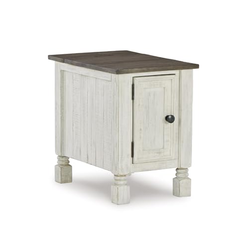 Signature Design by Ashley Havalance Casual Chair Side End Table, Dual USB Charging Port, Fixed Shelf, Pine Wood, 16 W x 24.25 D x 22.88 H, White & Gray
