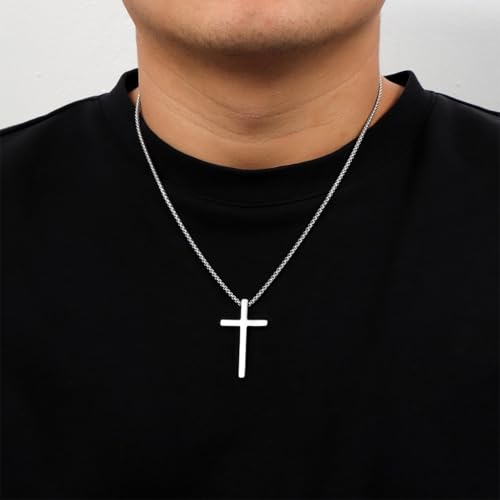 Faith Silver Cross Pendant Necklace for Men Religious Christian Jewelry Brithday Gifts Christian Baptism Gift First Communion Necklace for Son Nephew4