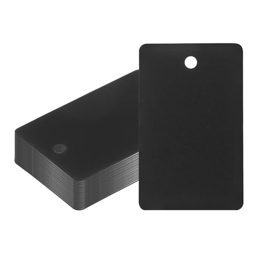 PATIKIL Plastic Shipping Tags with Wire, 50 Pcs 2-1/16" x 1-5/16" Waterproof Blank Labels Hang Tag with String for Outdoor Luggage Product Identification Price Marking, Black