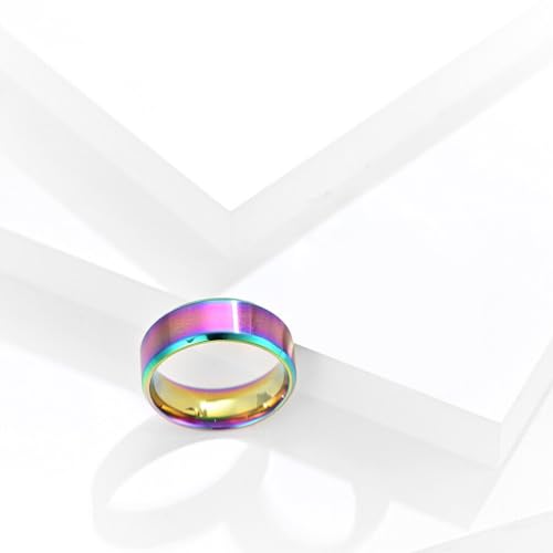 Image of El Regalo Solid Stainless Steel 6mm Plain Classic Band Ring Comfort-Fit for Men Women- Anti Tarnish /Waterproof Plain Dome Stacking Simple Rings Bands Thumb Finger Ring (Rainbow Holographic, 18)