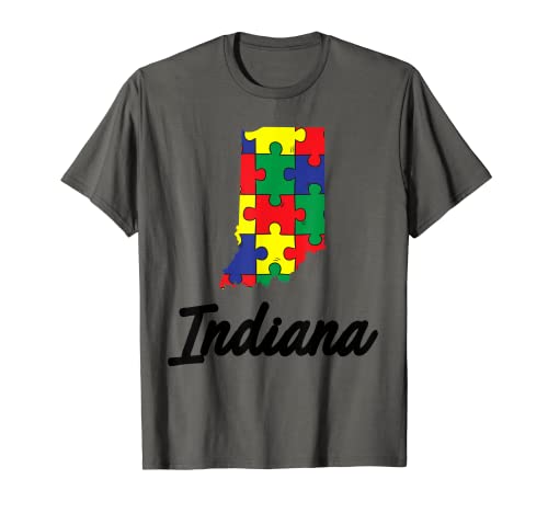 Camiseta para el día de concienciación sobre el autismo | Indiana Puzzle Pieces Gift Tee Camiseta