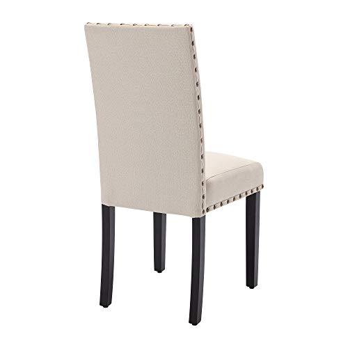Lssbought Set Of 2 Fabric Upholstered Dining Chair With Nailheads And Sturdy Wooden Legs, Beige #TOP2