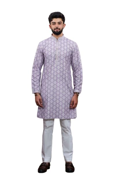 koshin Men's Gold Cotton Blend Hand Work Kurta with White Solid Pyjama - ALPHA-DP-picture-31