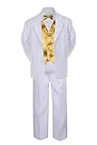 7pc Gold Vest Bow Tie Boy Baby Toddler Kid White Formal Suit Tuxedo S-20 (8)