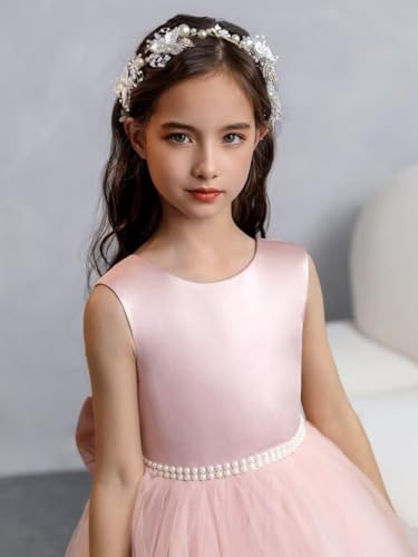 Pearl Tulle Flower Girl Dresses for Wedding Satin Pageant Dress Princess Kids Party Dress3