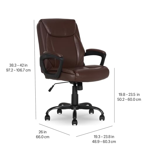 Image of Amazon Basics Classic Puresoft PU Padded Mid-Back Office Chair with Armrest, Height Adjustable, Wheels, 25.75 inchD x 24.25 inchW x 42.25 inchH, Brown