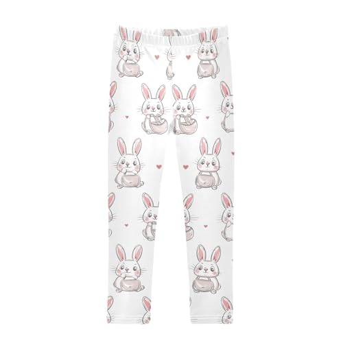 Cartoon Rabbit Love Girls Leggings Ultra Soft Compression Yoga Gym Pants for Kids 4-10T