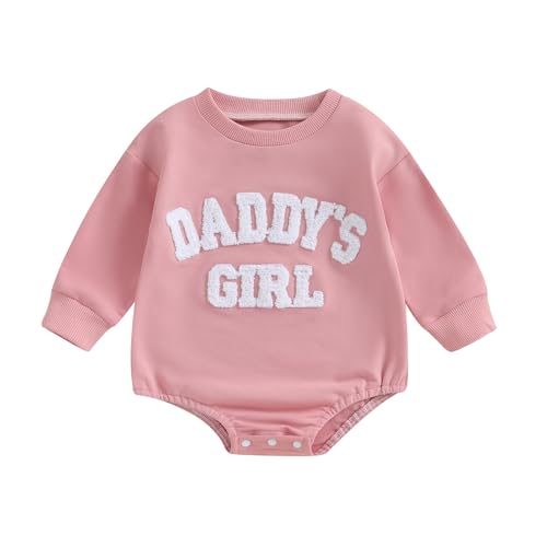Image of FIOMVA Daddys Girl Baby Clothes Newborn Fall Winter Sweatshirt Bubble Romper Fuzzy Embroidery Letter Onesie Outfit
