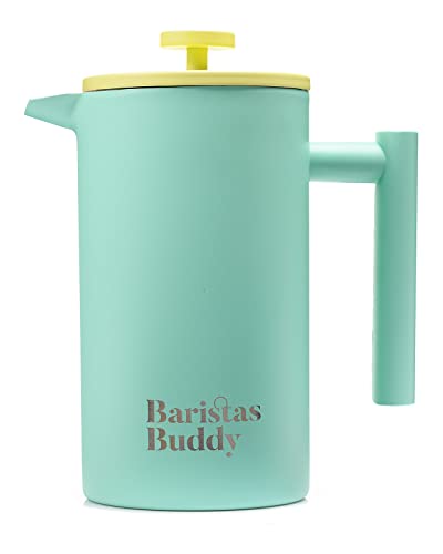 Baristasbuddy French Press Coffee Maker – Double Walled Insulated Coffee Press – 34 Oz Large 4 Cup Coffee Pot And Tea Press - Colorful Teal | Mint Green | Blue #TOP7