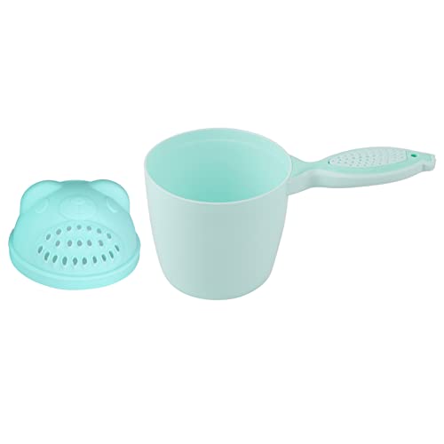Image of Baby Shampoo Rinse Cup with Waterfall Spout - Cute Bear Shape Shower Scoop for Head Washing - Green Children's Bathroom Accessory