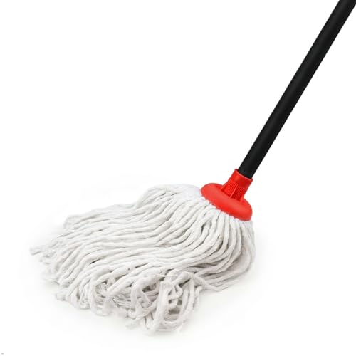 Indoor Cotton Mops for Floor Cleaning 53 Long Handle Cotton Mop Cleaning Mops for Tiles and Hardwood Floor Household Mop for Kitchen Bathroom Garage Tile & Hardwood FloorsRed White