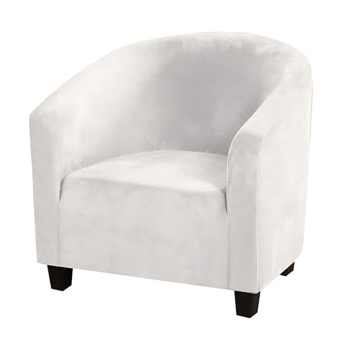 Mingfuxin Velvet Tub Chair Slipcover, High Stretch Club Chair Covers Washable Armchair Sofa Couch Covers Slipcovers Furniture Protectors for Dining Living Room Office(Tooth White, Velvet)