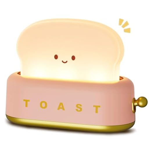 Cute Night Light with Dimmable, Pink Kawaii Room Decor for Girls Rechargeable Toaster Lamp, Toast Bread Light for Breastfeeding, Reading, Sleep Training