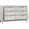Modern Bedroom Furniture 4pc Set California King Size Bed Upholstered Headboard Antique White Finish Reeded Accent