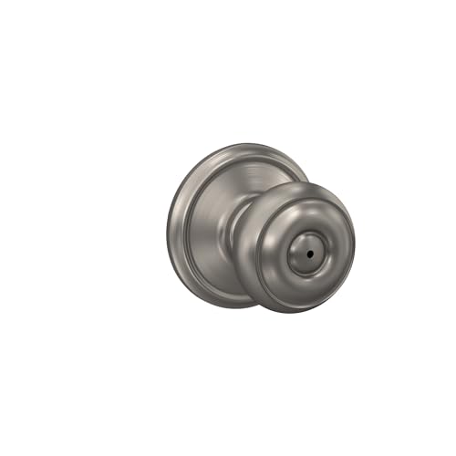 Image of Schlage F40 V GEO 619 Georgian Door Knob, Bed & Bath Privacy Lock, Satin Nickel