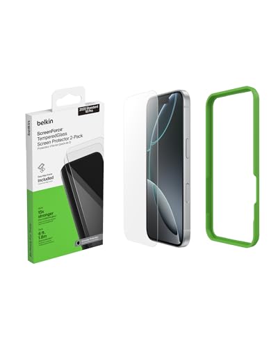 Belkin ScreenForce TemperedGlass Protection d'écran pour iPhone17 + iPhone 16 Pro, Protection Antirayure, Support Easy Align Inclus, Pose Sans Bulle D'Air,...