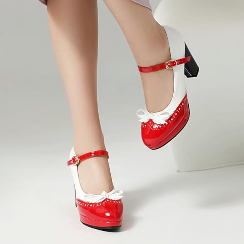 AIMODOR Mary Jane Heels for Women Platform High Lolita Heels Sweet Bow Round Toe Pumps Rockabilly Oxford Mary Jane Pumps Ankle Strap Cosplay Shoes Kawaii Dress Shoes4