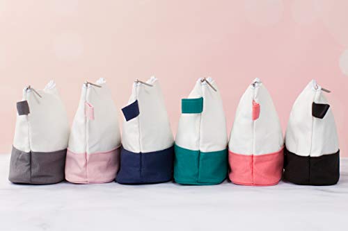 Cotton Canvas Two-Tone Cosmetic Bag Make Up Clutch Bag (10"W X 6"H), Navy Blue Canvas Bottom) #TOP1