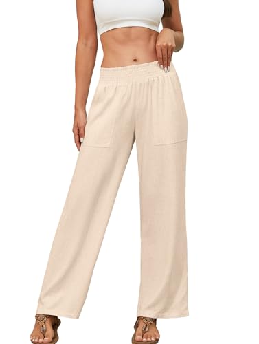 Beautiful Nomad Women's Linen Summer Palazzo Pants Casual High Waist Flowy Wide Leg Pant Beach Trousers with Pocket