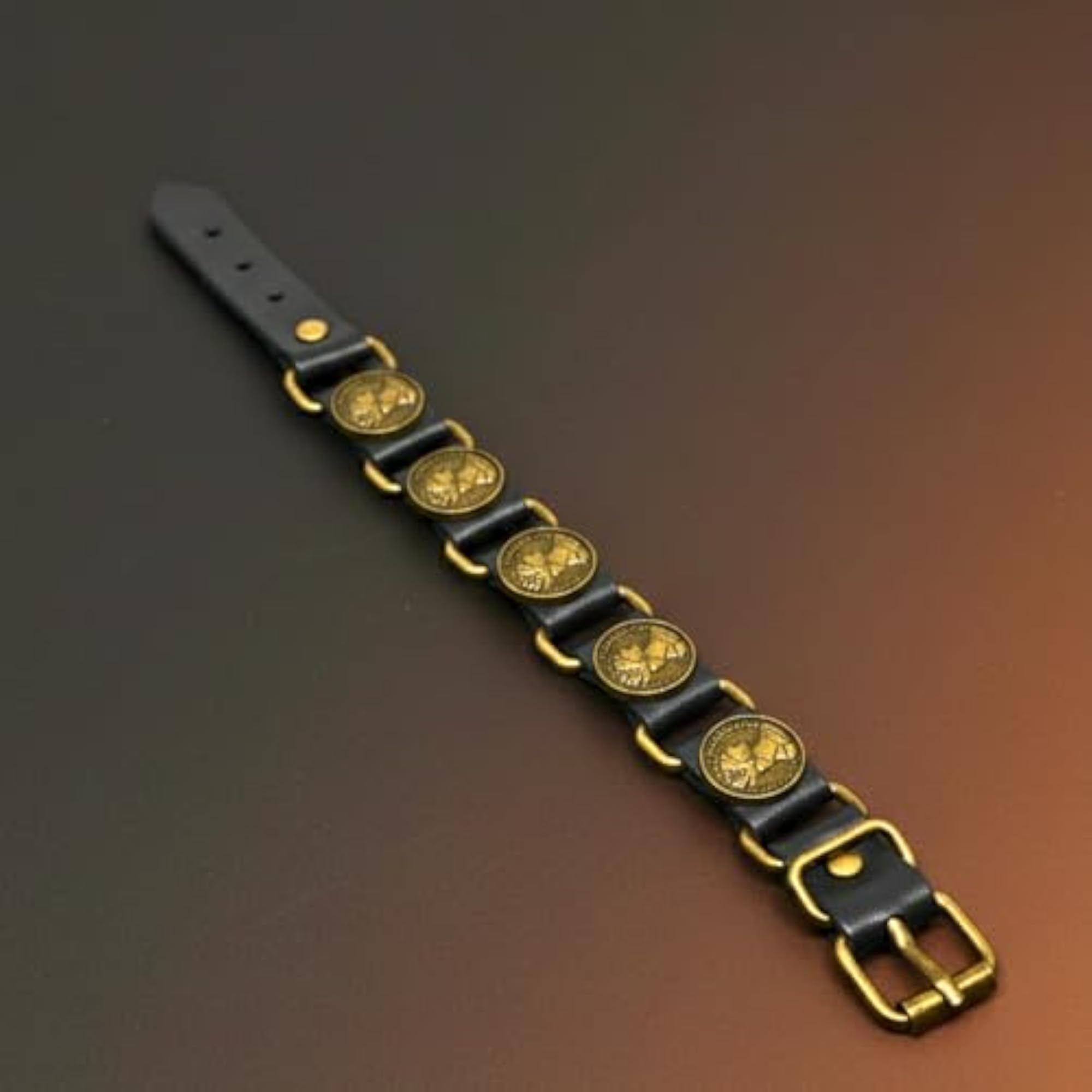 HERITAGE COIN Genuine Leather Adjustable Bracelet for Men and Boys
