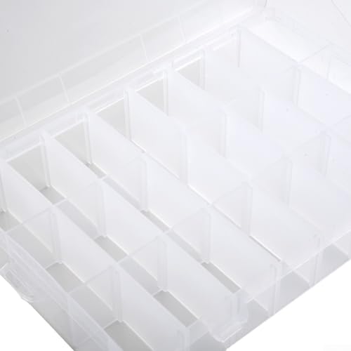 TIANHENGMart Caja de almacenamiento de plástico transparente con 24 compartimentos de rejilla y cerradura para joyas, tornillos, cuentas, componentes electrónicos y pequeñas piezas de manualidades