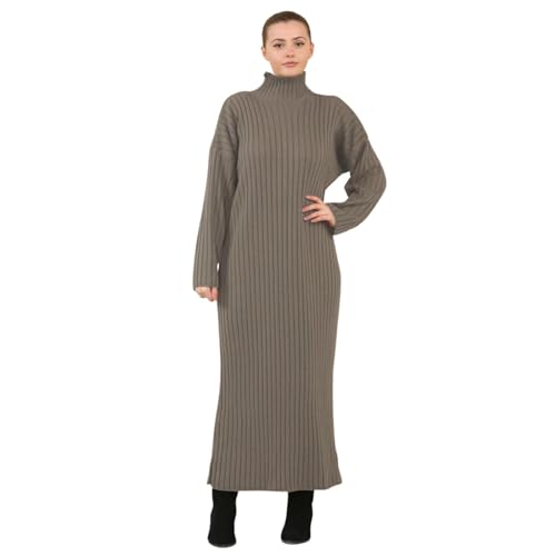 Robe longue en tricot côtelé pour femme avec col montant chaud