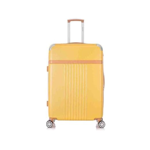 Mala de Viagem Grande Athena 30kg Rígida ABS com 4 Rodas duplas 360º e Trava de segredo númerico TSA, divisória interna com zíper e elástico de fixação, Amarelo, Santino - ABGV182G20