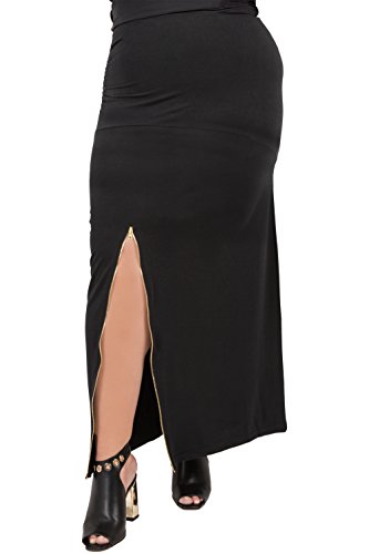 Poetic Justice Plus Size Curvy Women's Stretch Maxi Skirt with Zip Up Split2