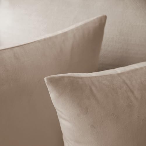 Image of Set of 2 Decorative Velvet Throw Pillow Covers for Couch and Bed - 14 inchx14 inch, Oatmeal