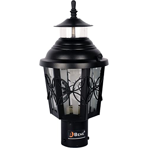 Image of BENE Lily Garden Lamp, Antique Wall Lights for Outdoor Vintage Decor, Decorative Lamp for Patio, Entryway, Steel and Glass Terrace Light with B22 Holder & Base Stand, 15cm Dia, Black, Pack of 2