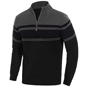 EKLENTSON Men’s Sweaters 1/4 Zip Up Striped Long Sleeve Sweatshirts Casual Fall Winter Pullover Polo Sweaters