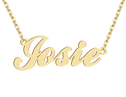 Dancing Wolf 18k Gold Plated Josie Name Necklace Stainless Steel Nameplate Necklaces Jewelry for Womens Moms