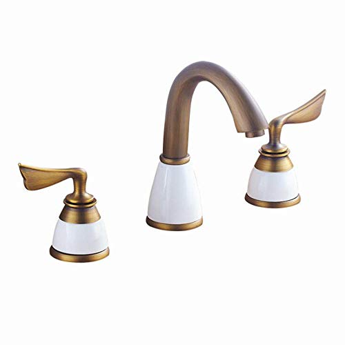 Robinet de lavabo 3 trous en laiton doré chic double poignée