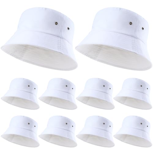 Cozypower Kids White Bucket Hat Bulk Summer Fishing Hats Washed Cotton Packable Beach Hat Travel Outdoor Girls Boys