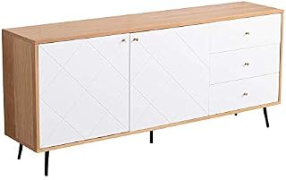 Amazon Brand - Movian 2-Door 3-Drawer Sideboard Storage Cabinet, 176 x 40 x 76 cm, White and Oak Effect