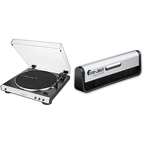 Audio-Technica LP60XBT Platine Vinyle sans Fil À ENTRAÎNEMENT par Courroie Automatique - Blanc &amp; Pro-Ject Brush IT - Nettoyant De Discos