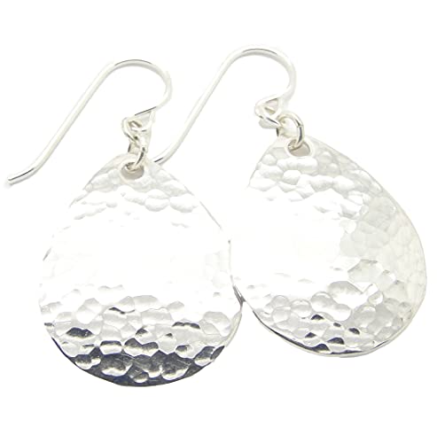 Hammered Sterling Silver 1 1/2 Inch Long Teardrop Earring S In Medium Small Size #TOP4
