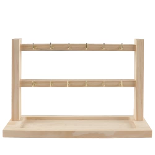 Nicear Présentoir à boucles d'oreilles en bois à 2 niveaux, organiseur de bijoux avec 12 crochets, base en bois pour boucles d'oreilles, bracelets, porte-clés, présentoir de vente au détail