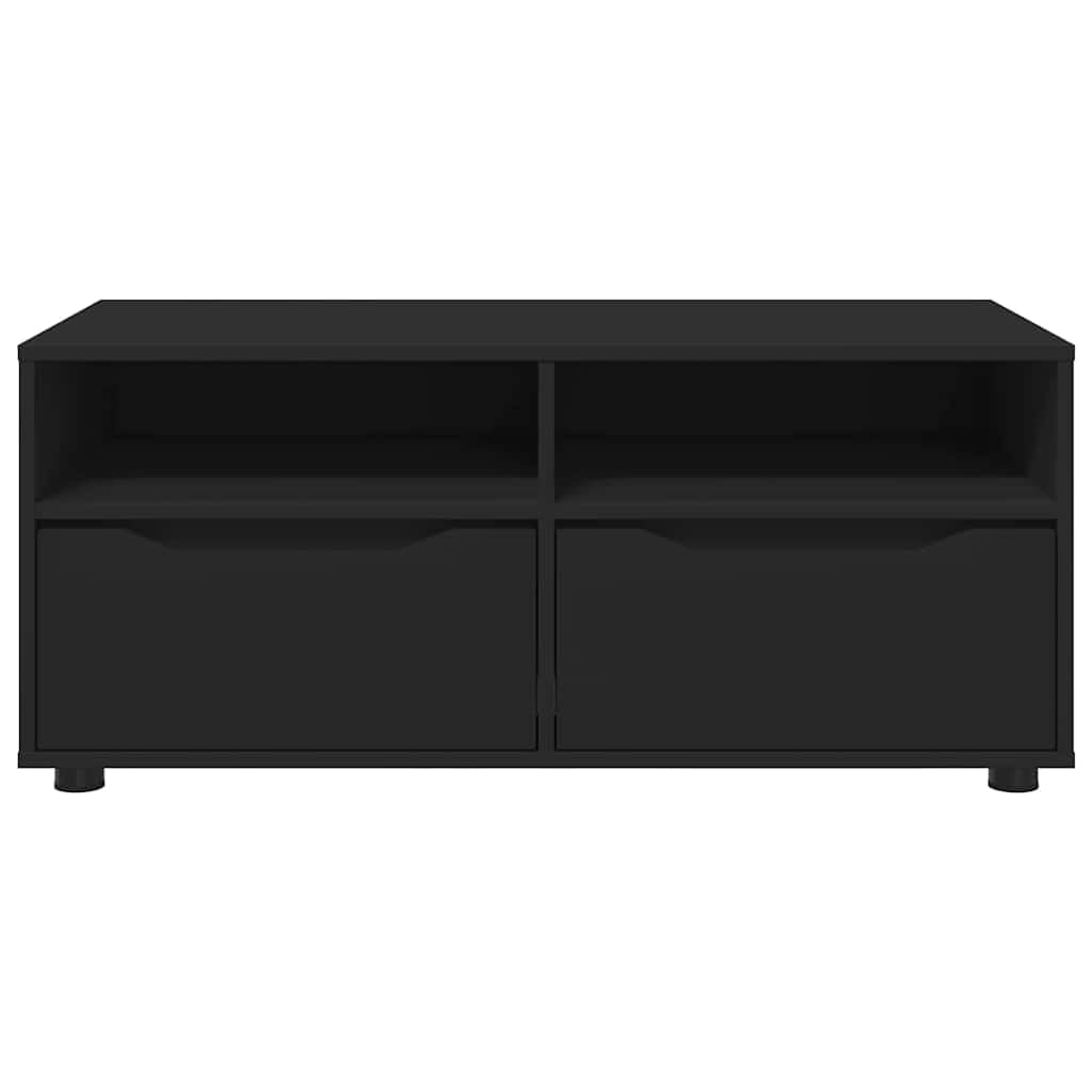 Szafka TV czarna z materiału drewnopochodnego 100 x 48 x 43 cm z szufladą i 2 półkami, miejsce do przechowywania multimediów, salonu, kina domowego i kącika do gier, nowoczesna szafka z półką