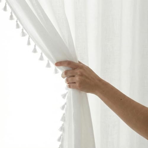 Image of haus & kinder Sheer Door Curtains 7 Feet Long Pack of 2 Door Curtains, 7 Feet Curtains for Door, Light-Filtering & Breathable (Luma White, 114x213cm)