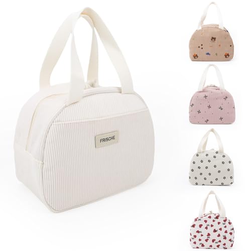 Supcomsta Insulated Lunch Bag for Women,Large Lunch Bag with Insulation Aluminum Foil Pearl Cotton for Work, School, Picnic (offWhite)