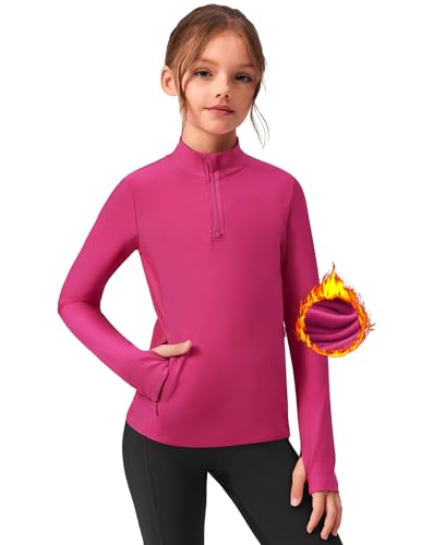 Zaclotre Girls Fleece Long Sleeve Shirts Half Zip Pullover Sweatshirt with Pockets Kids Athletic Winter Jacket