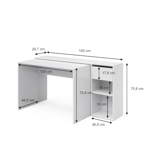 Vicco Schreibtisch Ben, Arbeitstisch für das Büro, Weiß, 145 x 46.4 cm