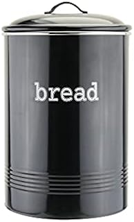 EHC Round Black Enamel Bread Bin Crock Storage Canister Jar, Black - Diameter 23 x Height 36cm