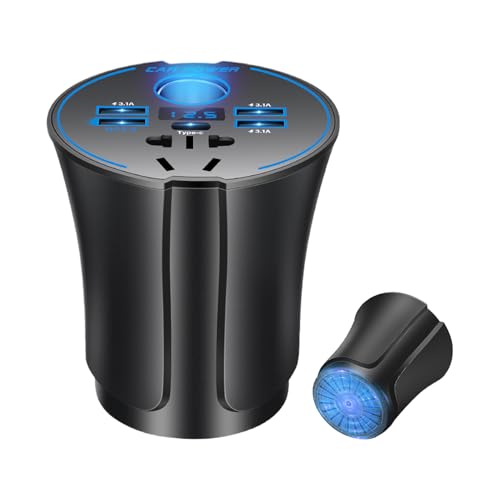 Cargador de corriente tipo C | Convertidor USB inversor para vehículo | Convertidor 12 V/24 V 220 V seguro multifunción para ordenadores, viajes, camping y accesorios de coche