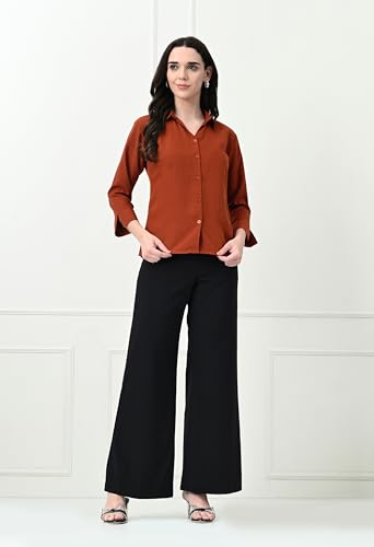 Image of FUNDAY FASHION Women's Crepe Casual Regular Fit Solid V Collered Shirt (Pack of 2)