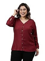 The Pink Moon Women's Regular Fit Plus Size Front Button Top - (Top_Butt_Bur_Burgundy_5XL)