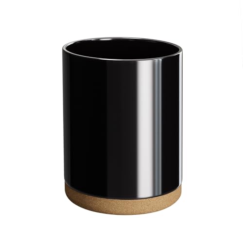 Taxenxar Ceramic Kitchen Utensil Holder for Countertop, Modern Crock with Non-Slip Cork Base, Counter Organizer for Cooking Tools 、Black