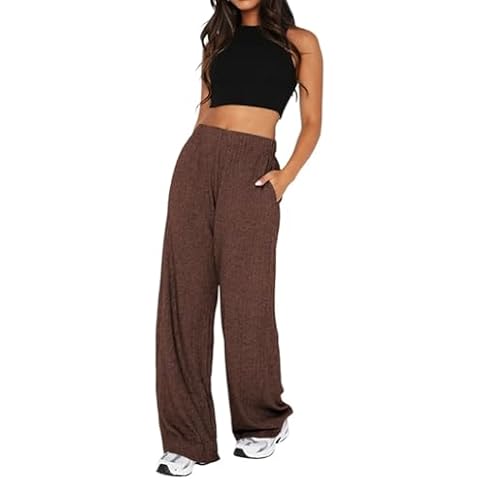 Xuan2Xuan3 Women Wide Leg Dress Pants Elastic High Waist Loose Trousers with Pockets Business Work Casual Straight Leg Pants Coffee Cover