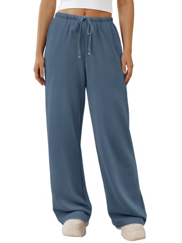 ATHMILE Womens Blue Wide Leg Sweatpants Long Straight Streetwear Drawstring Low Waist Casual Loose Baggy Workout Pants 2026